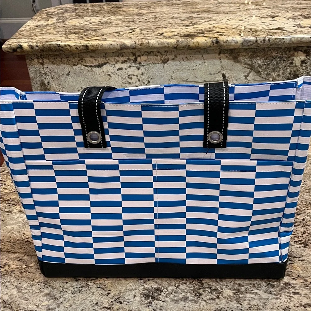 Scout Blue and White Striped Uptown Pocket Tote Bag - Picture 2 of 4